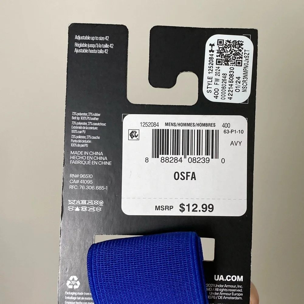 NWT Under Armour Blue Adult Baseball Belt OSFA
